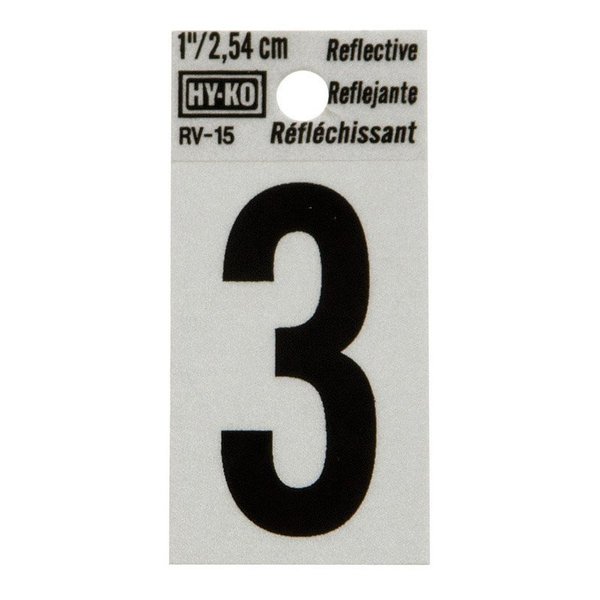 Hy-Ko Number House 3 1In Refl Blk RV-15/3